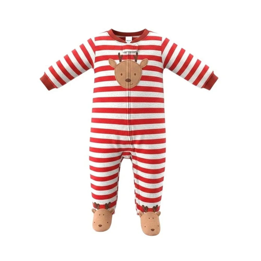Carter's Just One You Baby Reindeer Striped Fleece Footed Pajama Sz 6M NWT